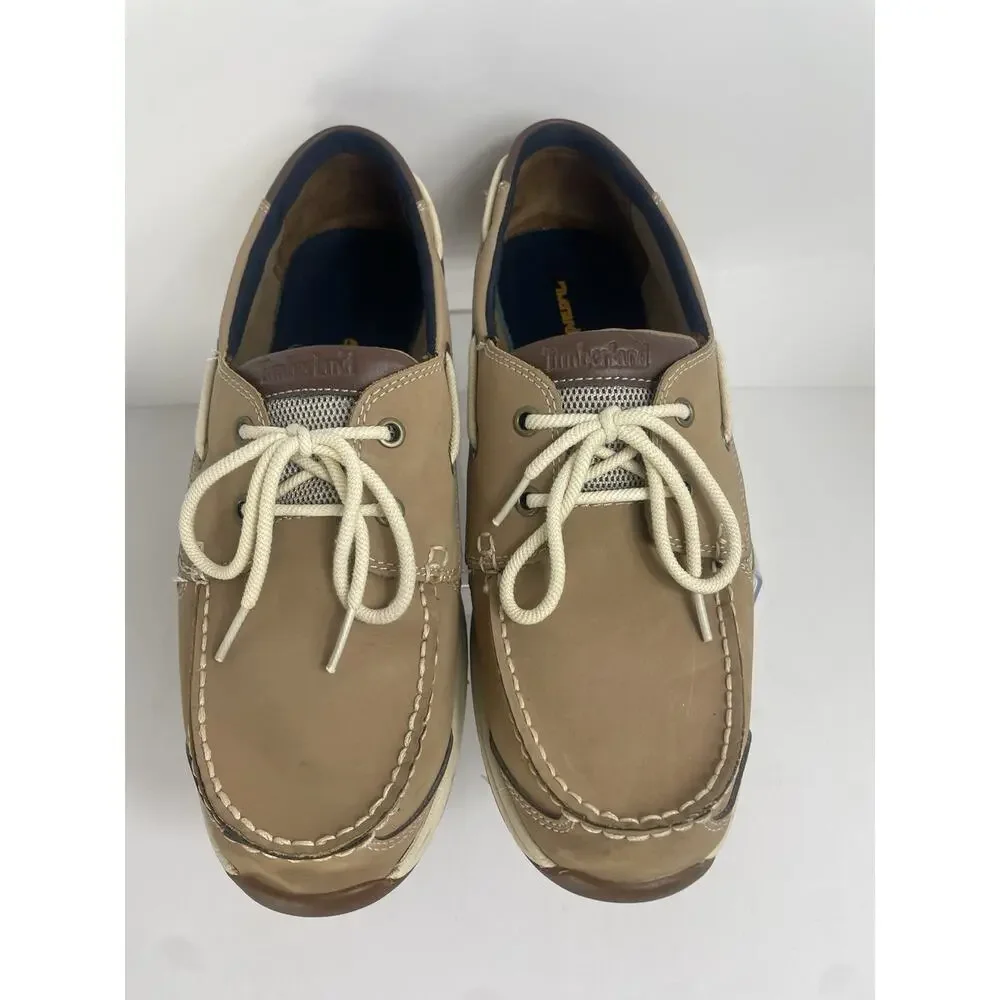Timberland Beige 2 Eyed Deck/Boat Shoes Size 10 Men's Leather w/Mesh Accents